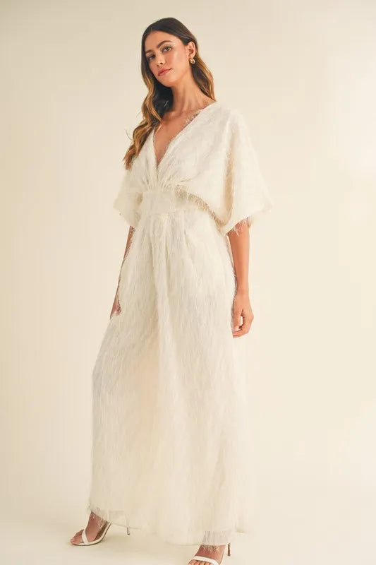 MABLE Fluffy Deep V Neck Wide Leg Jumpsuit - Ladyez