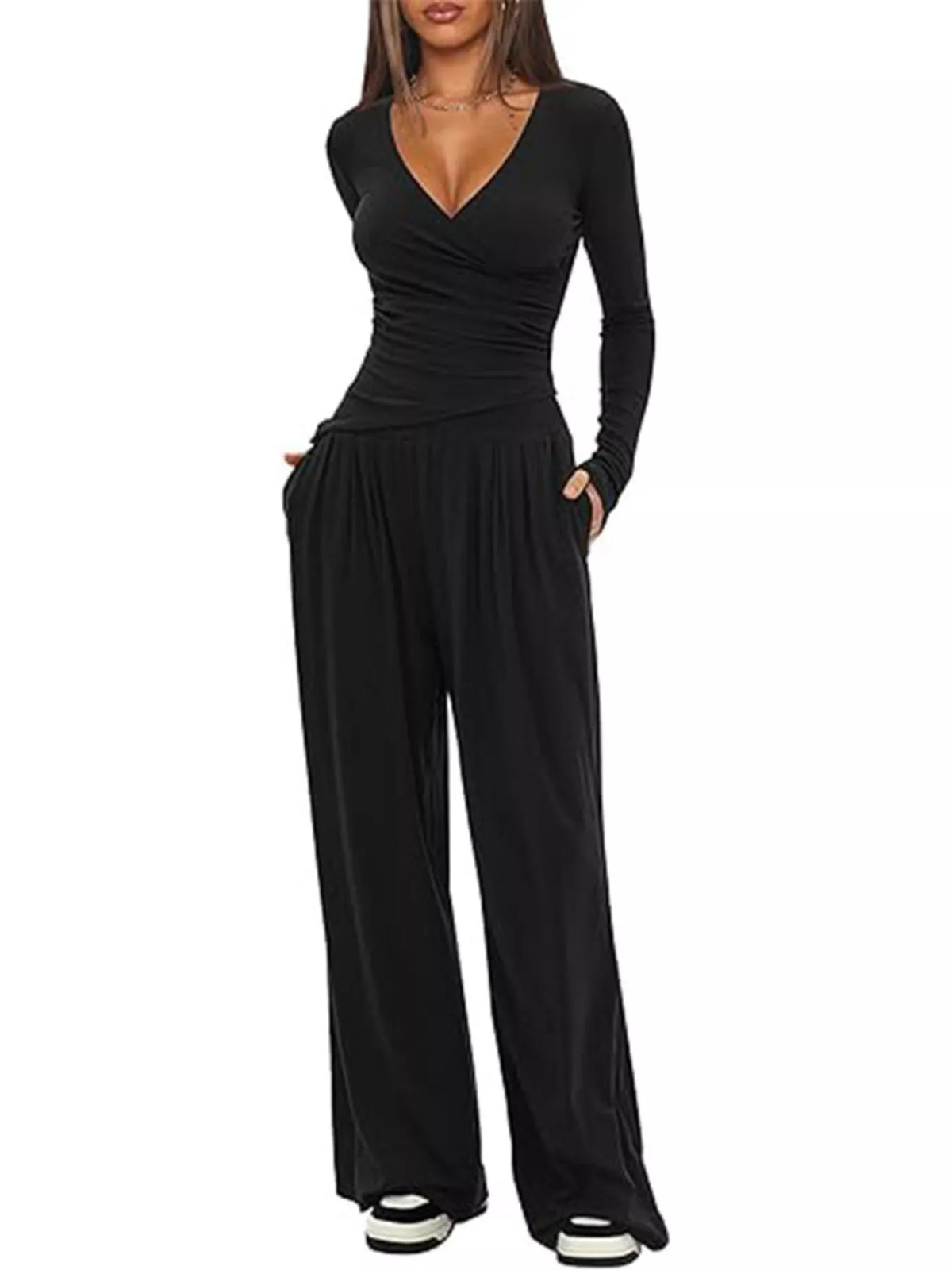 Casual Long Sleeve Top and Pants Two-Piece Set