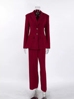 Lapel Collar Blazer and Wide-Leg Pants Set