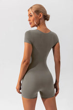 Square Neck Cap Sleeve Active Romper - Ladyez