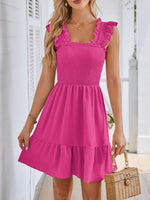 Smocked Square Neck Wide Strap Dress - Ladyez
