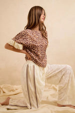 BiBi Leopard and Eyelet Lace Ruffled Top and Shorts Set