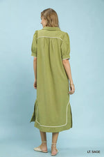 Umgee Seersucker Midi Dress with Contrast Trim