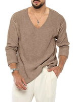 Men's Casual V-Neck Ribbed Knit Sweater