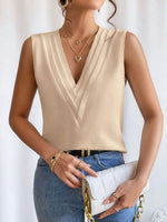 V-Neck Pleated Sleeveless Cami Tank Top - Ladyez