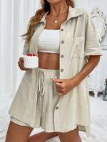 Honey Button Up Half Sleeve Top and Shorts Set