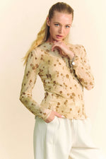 Davi & Dani Floral Mesh Long Sleeve Sheer Layering Top