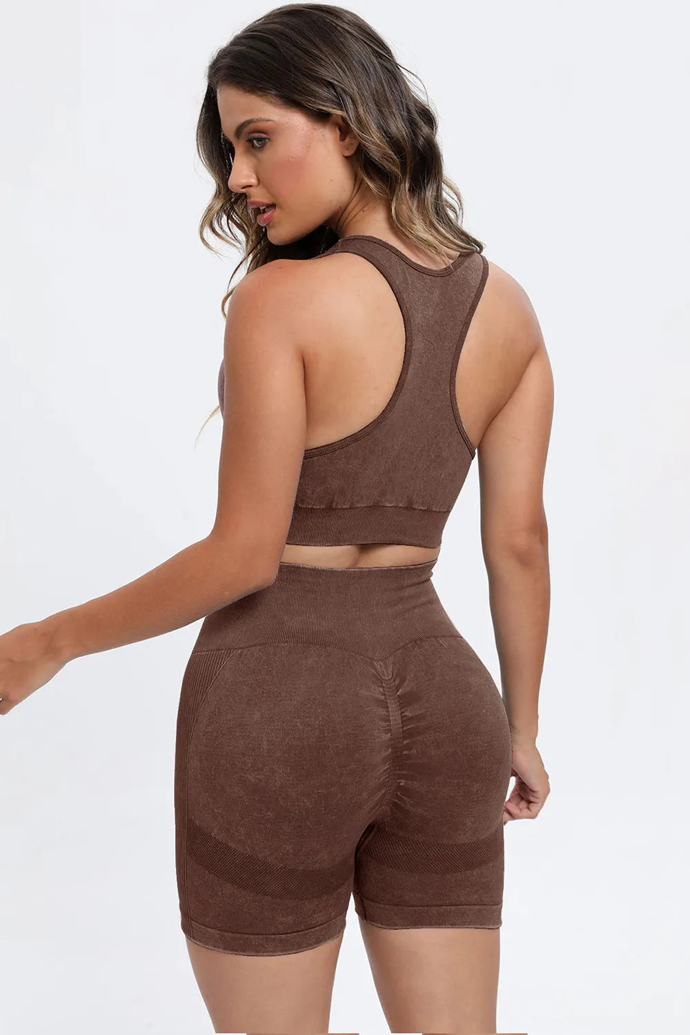 3 Piece Washed Square Neck Wide Strap Active Set - Ladyez