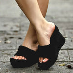 Fluffy Platform Wedge Slippers