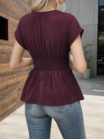 Surplice Short Sleeve Blouse - Ladyez