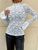 Mock Neck Long Sleeve Lace Top - Ladyez