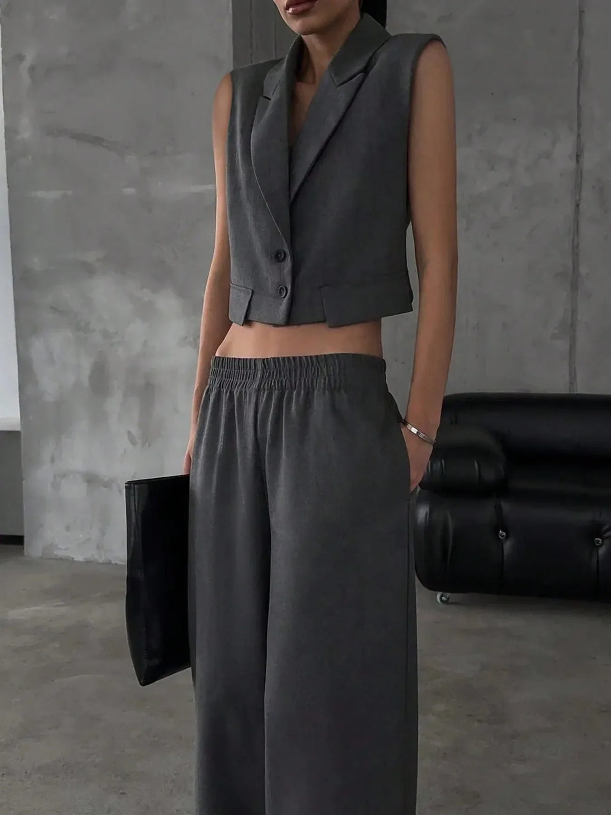 Button Up Sleeveless Top and Pants Set