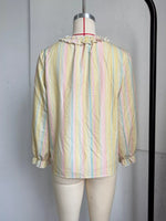Striped Ruffle-Trim V-Neck Blouse