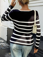 Striped Button-Up Knit Cardigan
