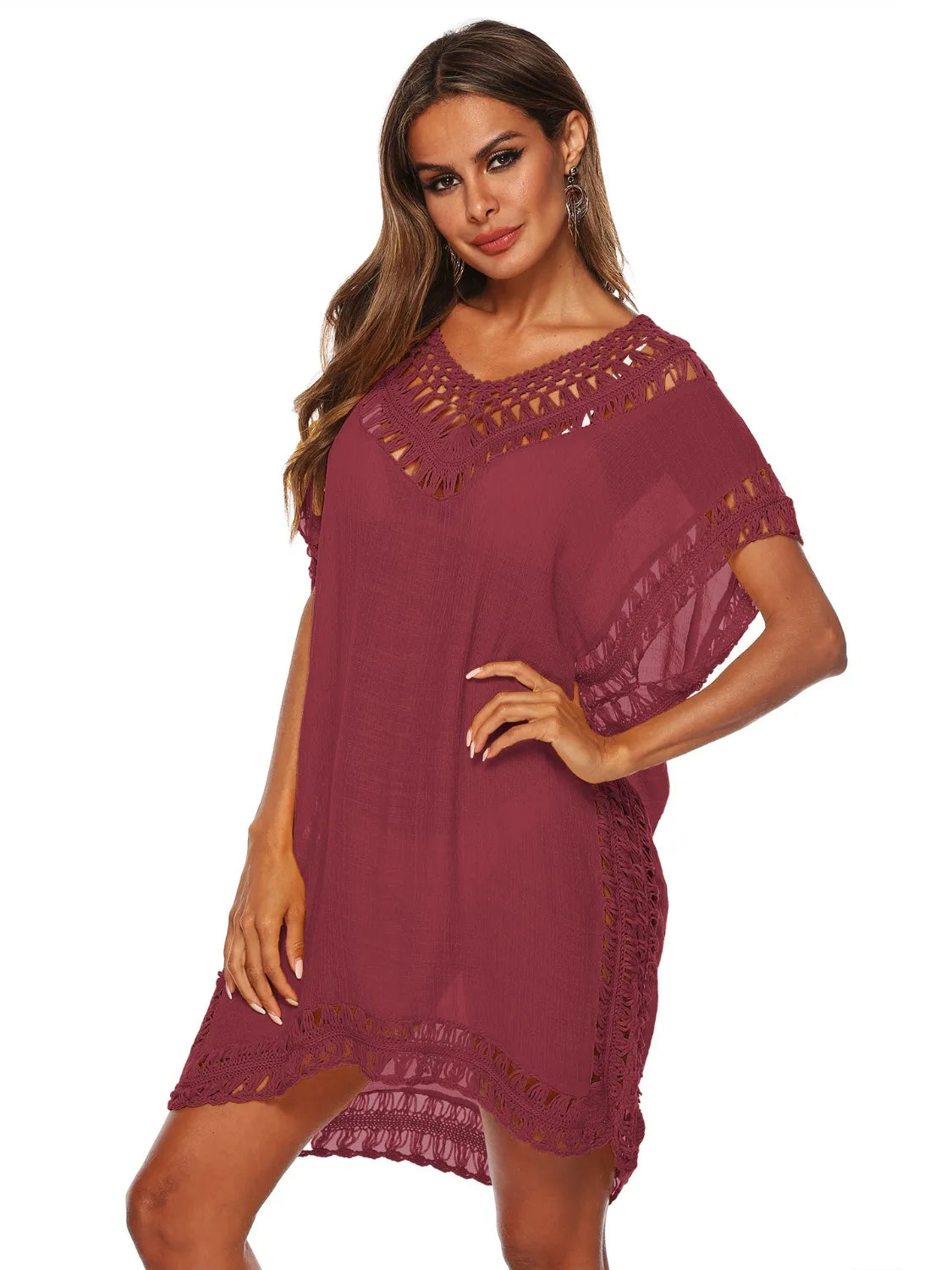 Bohemian Crochet Trim Beach Cover Up Dress - Ladyez