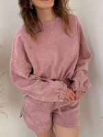 Round Neck Dropped Shoulder Top and Drawstring Shorts Set