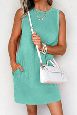 Round Neck Sleeveless Mini Dress with Pockets