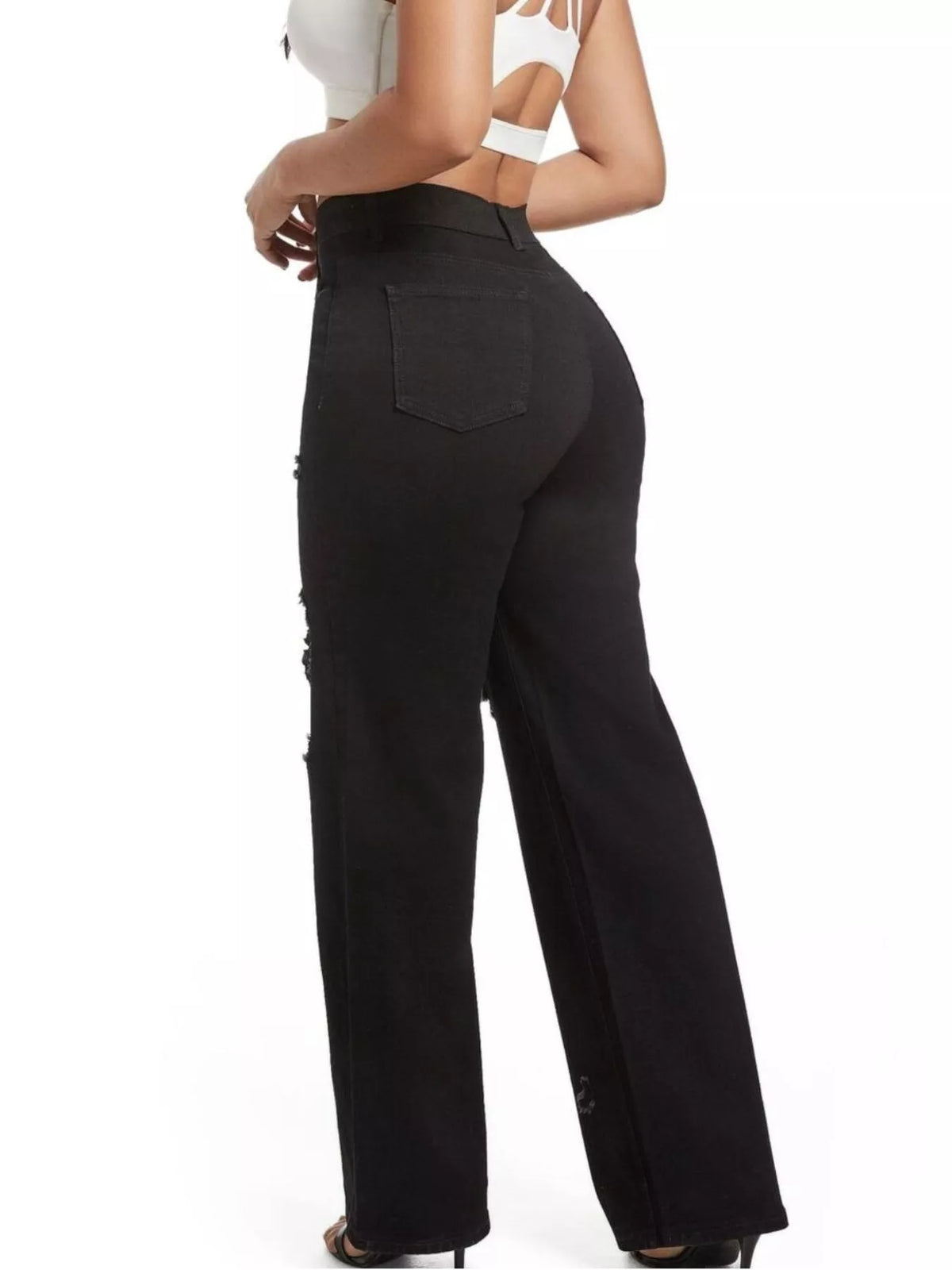 Distressed Wide-Leg Jeans