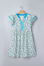 Printed Notched Cap Sleeve Dress