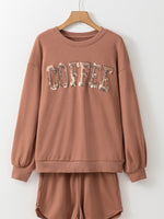 COFFEE Round Neck Sweatshirt and Shorts Set
