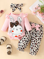 Children's Bunny Long Sleeve Bodysuit and Pants Set with Headscarf