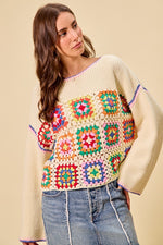 SO ME Multi Color Granny Crochet Lace Sweater Top