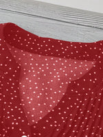 Polka Dot Notched Ruffled Cap Sleeve Blouse