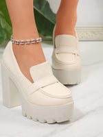 Round Toe Platform Block Heels Pumps - Ladyez