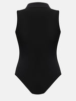Quarter Zip Collared Neck Sleeveless Bodysuit - Ladyez