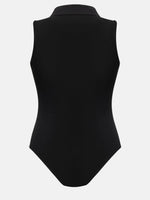 Quarter Zip Collared Neck Sleeveless Bodysuit