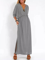 Full Size V-Neck Batwing Sleeve Maxi Dress with Side Slits Plus Size