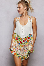 POL Round Neck Ribbed Tank with Woven Print Patch