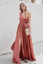 Surplice Tie Waist Maxi Dress - Ladyez