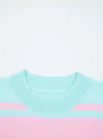Multicolour Striped Knit Ribbed Trim Boxy Fit Cropped Sweater