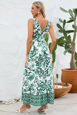 Printed V-Neck Wide Strap Dress - Ladyez