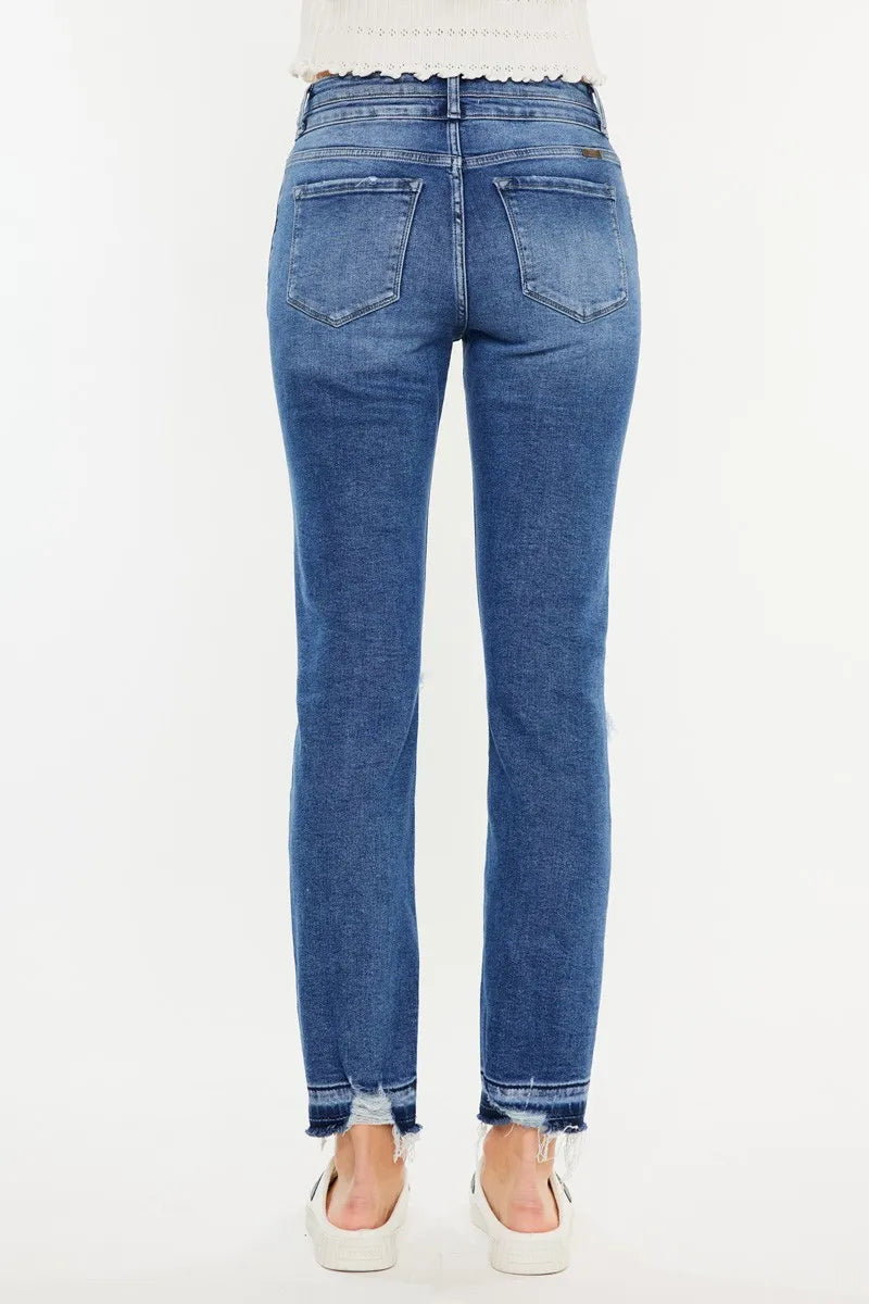 Kancan High Rise Distressed Slim Straight Jeans - Ladyez