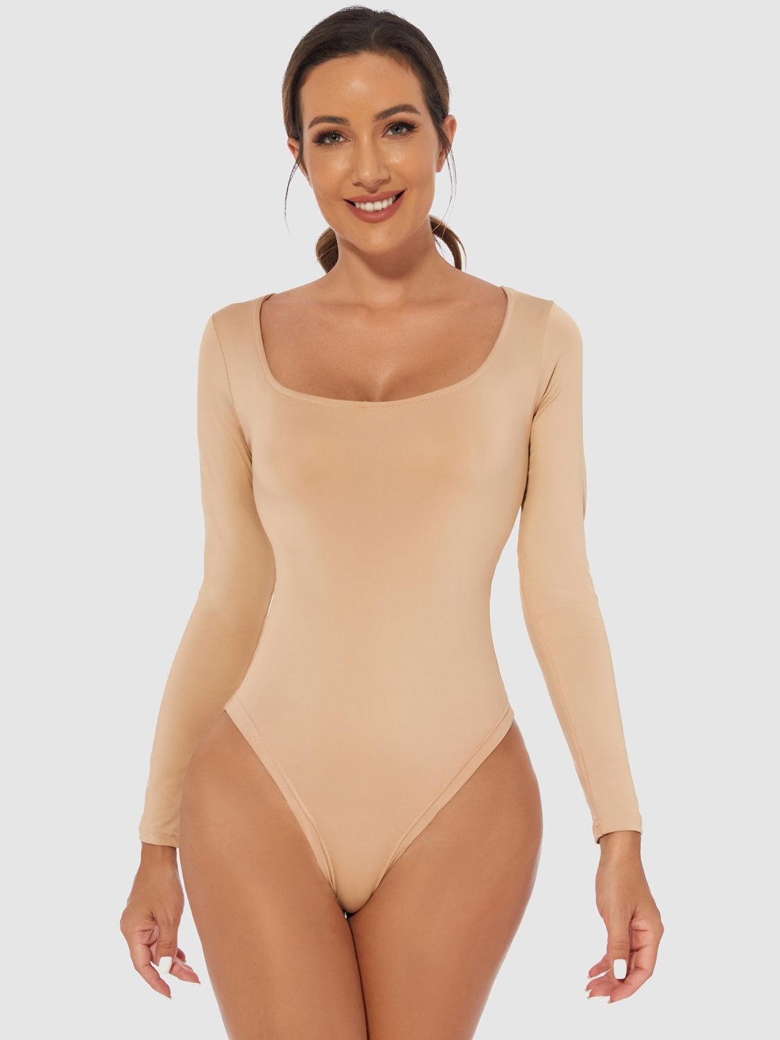 Full Size Scoop Neck Long Sleeve Bodysuit - Ladyez