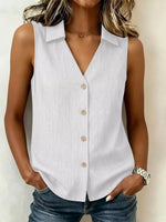 Full Size Button-Up Collared Neck Sleeveless Top Plus Size