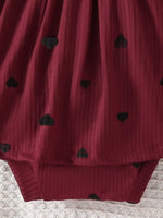 Children's Heart Print Ruffle Trim Bodysuit Dress with Headband