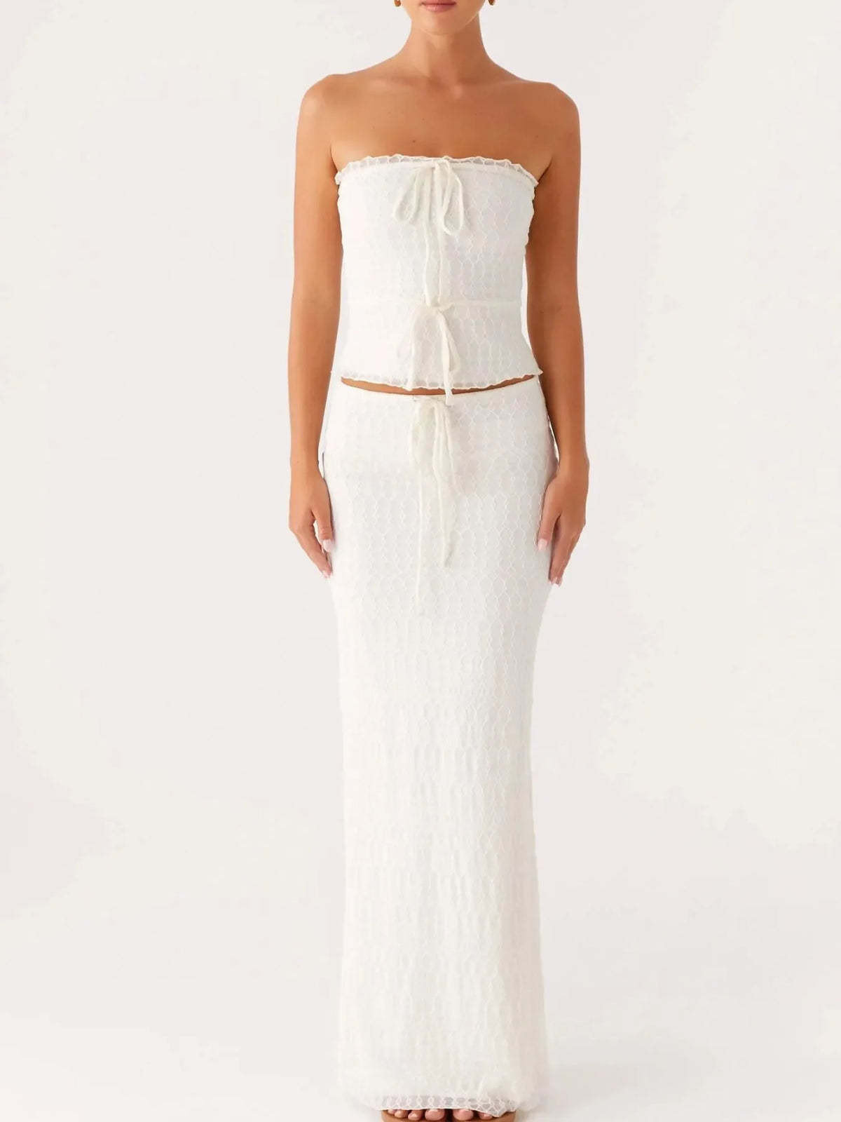 Tie Front Tube Top and Maxi Skirt Set