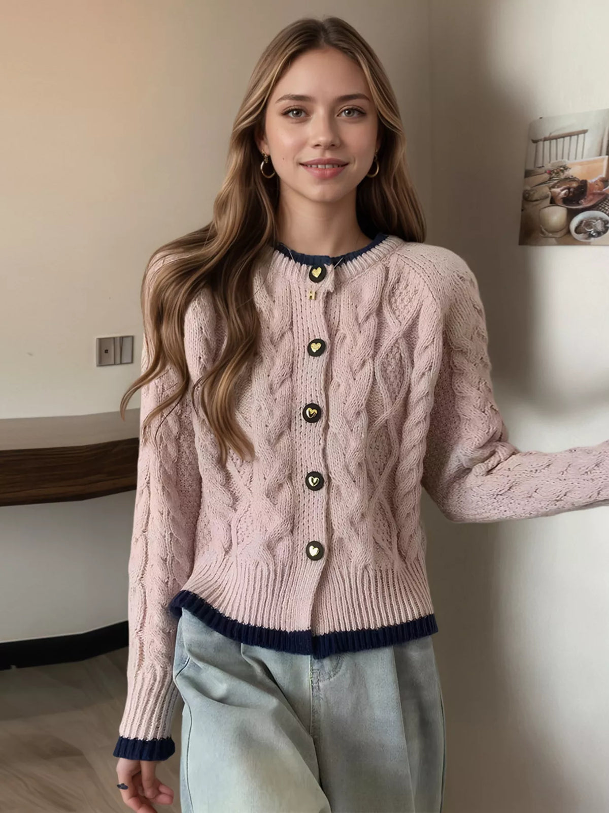 Cable Knit Button Up Cardigan
