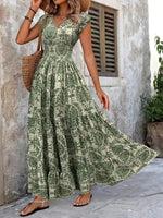 Vintage Floral Cap Sleeve Maxi Dress - Ladyez