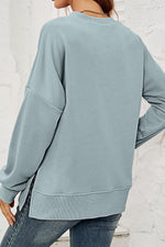 Round NeckDropped Shoulder Slit Sweatshirt