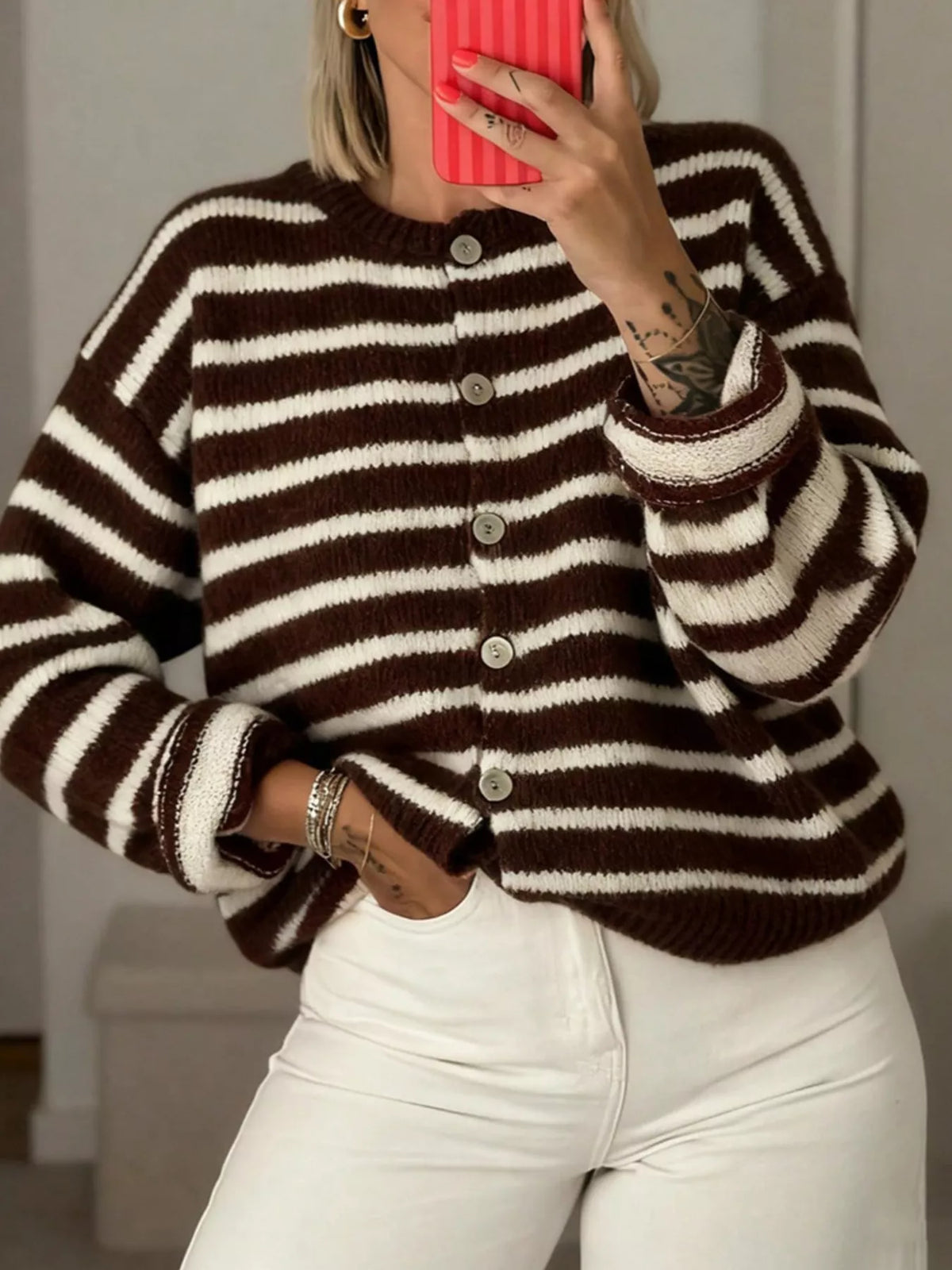 Striped Button-Down Cardigan