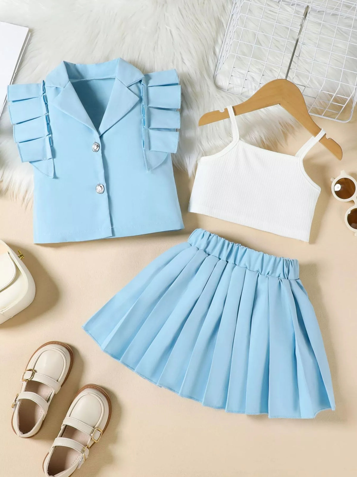 Children's Cami & Button Detail Top & Skirt Set
