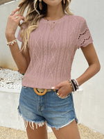 Crochet Lace Short Sleeve T-Shirt - Ladyez