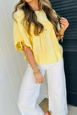 Tie Half Sleeve Pleated Detail Babydoll Blouse