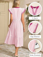 Striped Ruffle Sleeve Midi Dress