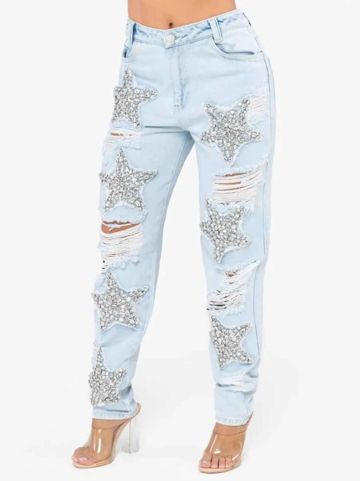 Distressed Star Wash Boyfriend Jeans - Ladyez