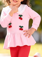 Children's Cherry Peplum Top and Leggings Set